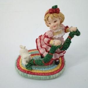 Vintage 1992 Lefton Memories of Home Figurine Girl with Garland & Cat Christmas